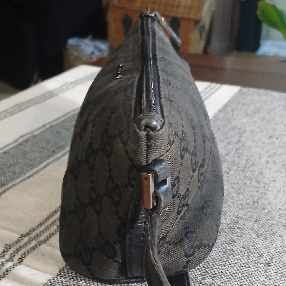 Authentic Gucci Vintage Hand Bag Pouch Purse GG Canvas Leather Black - Picture 5 of 16